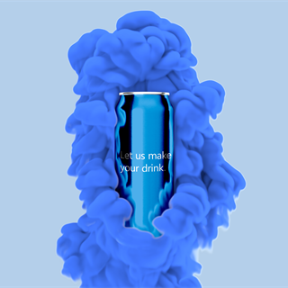 A slim aluminum can with blue clouds around it.