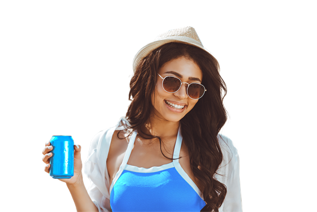 woman holding drink can